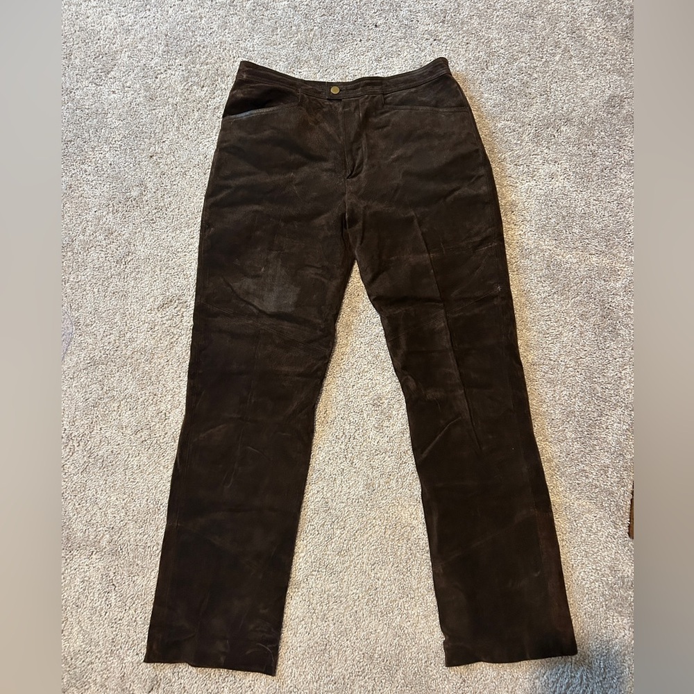 Moto Biker Leather Brown Suede Pants